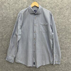 Johnnie-O Men's Long Sleeve Button-Up Shirt X-Large 100% Cotton, Gray White